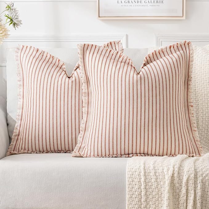 MIULEE Pack of 2 Rust Pillow Covers 20x20 Inch Striped Farmhouse Couch Throw by MIULEE