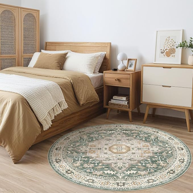 Round Rug Living Room Rugs: 5x5 Washable Boho Neutral Large Circle Soft Indoor - Image 4