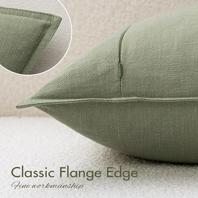 EMEMA Decorative Linen Throw Pillow Covers 26x26 Inch Grass Green Boho - Image 5