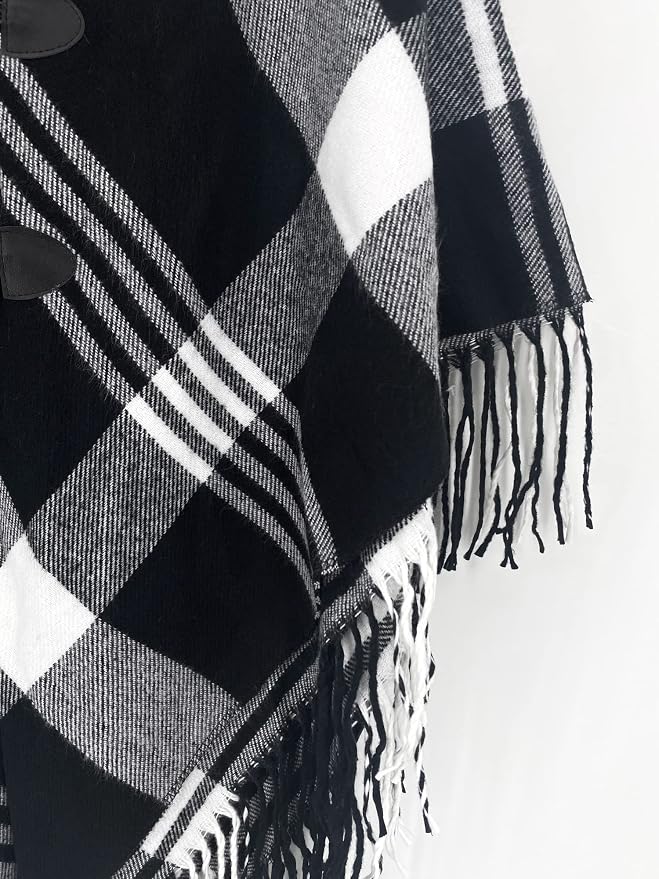 Moss Rose Women's Travel Plaid Shawl Wrap Open Front Poncho Cape - Image 3