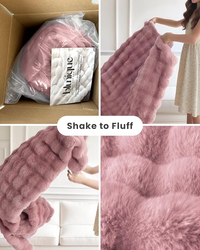 Ultra Soft Cozy Faux Fur Throw Blanket, Fuzzy Plush Thick Bubble Blanket - Image 7