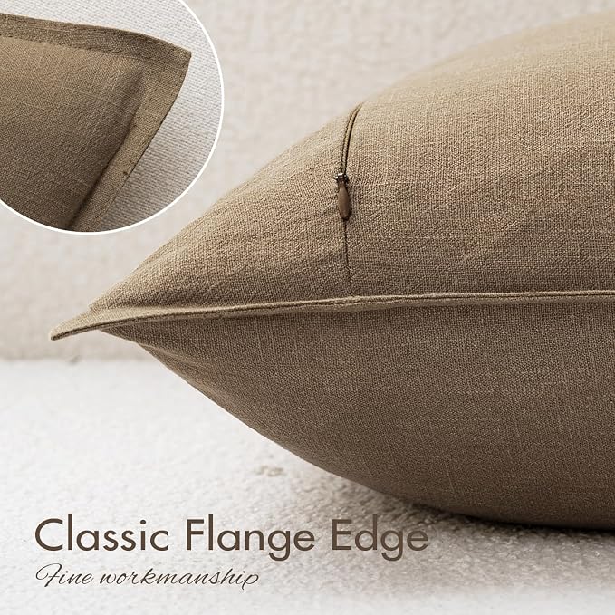 EMEMA Decorative Linen Throw Pillow Covers 20x20 Inch Curry Boho Farmhouse - Image 4