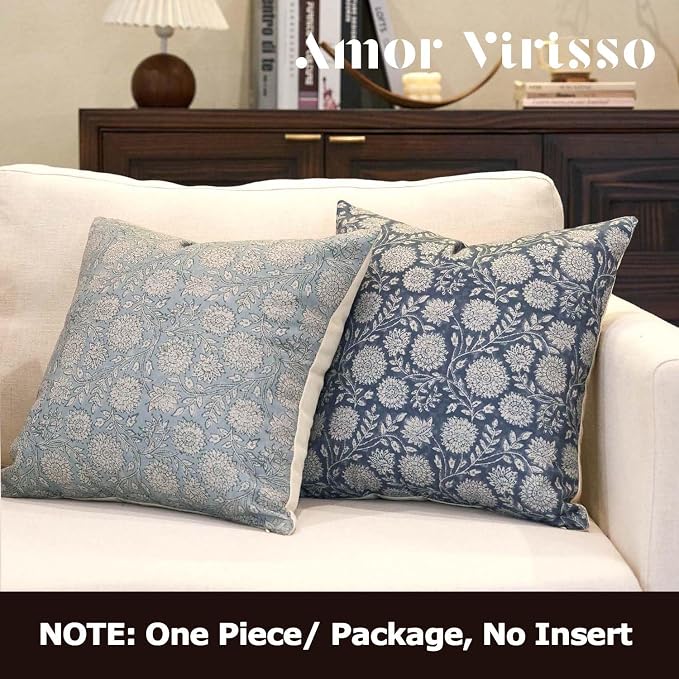 Amor Virisso Floral Pillow Covers 18x18 Throw Pillow Covers Vintage Block Print - Image 6