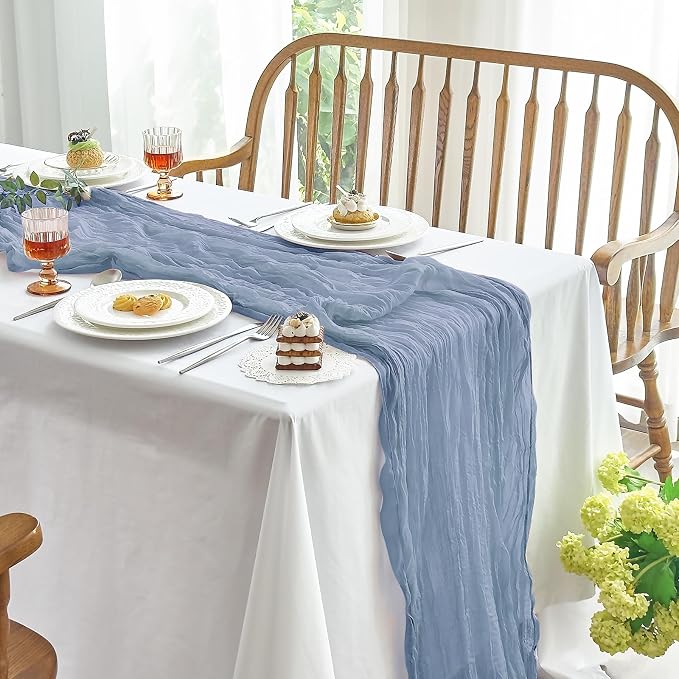 IVAPUPU 10 Pcs Cheesecloth Table Runner - 10ft Dusty Blue Boho Gauze Cheese - Image 7