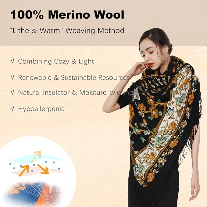 DANA XU 100% Merino Wool Extra Large Pashmina Blanket Travel Scarf Cashmere Wrap - Image 4