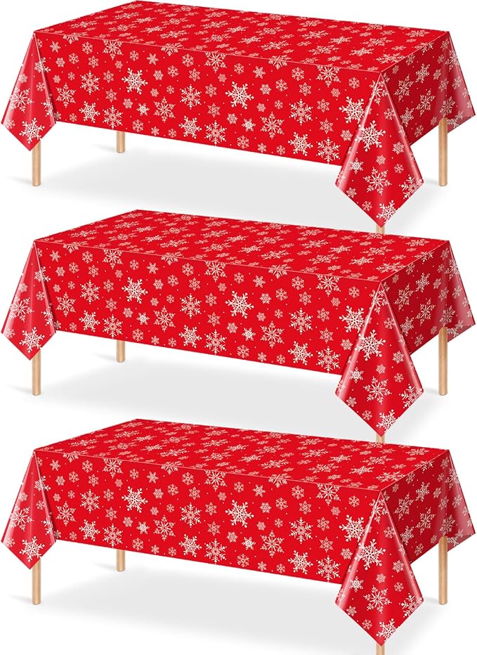 Jectivs 3 Pieces Christmas Snowflake Plastic Party Tablecloth Decorations by JectivsPartyDecorations