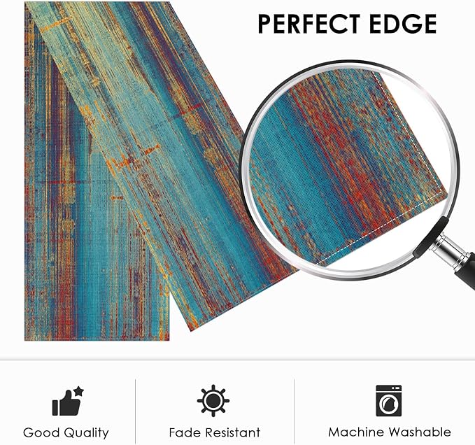 Emvency Blue and Orange Table Runner, Vintage Abstract Messy Rust Painting - Image 3