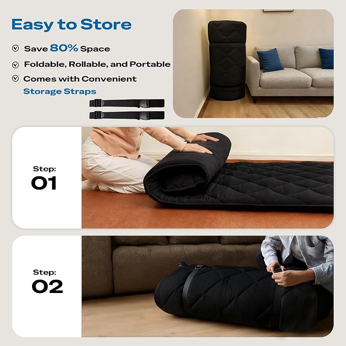 Aircliff Japanese Floor Futon Mattress, Roll Up Tatami Mat, Sleeping Pad - Image 6