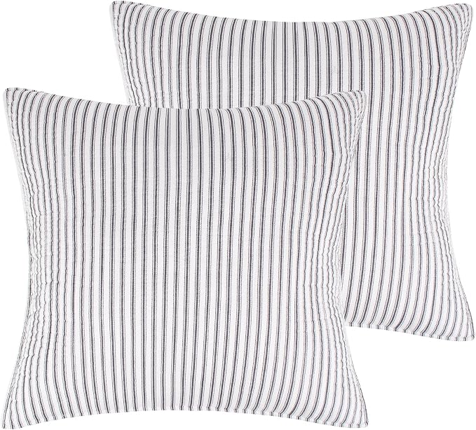 Levtex Home - Tobago Stripe Charcoal - Quilted Charcoal and White Shams Set of by LevtexHome