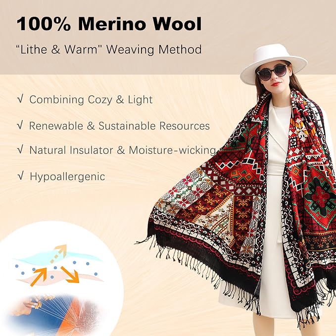 DANA XU 100% Merino Wool Pashmina Shawl - Image 4