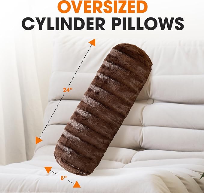 Cheer Collection Faux Fur Bolster Pillows – Soft Decorative Cylinder Pillows - Image 2