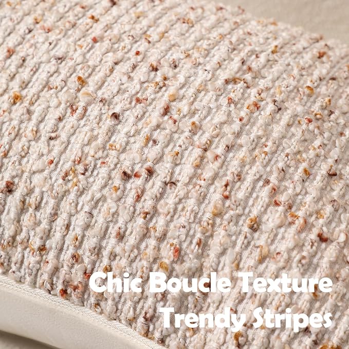 Striped Throw Pillow Covers 12x20 Set of 2 Beige Textured Boucle Chic Morden - Image 2