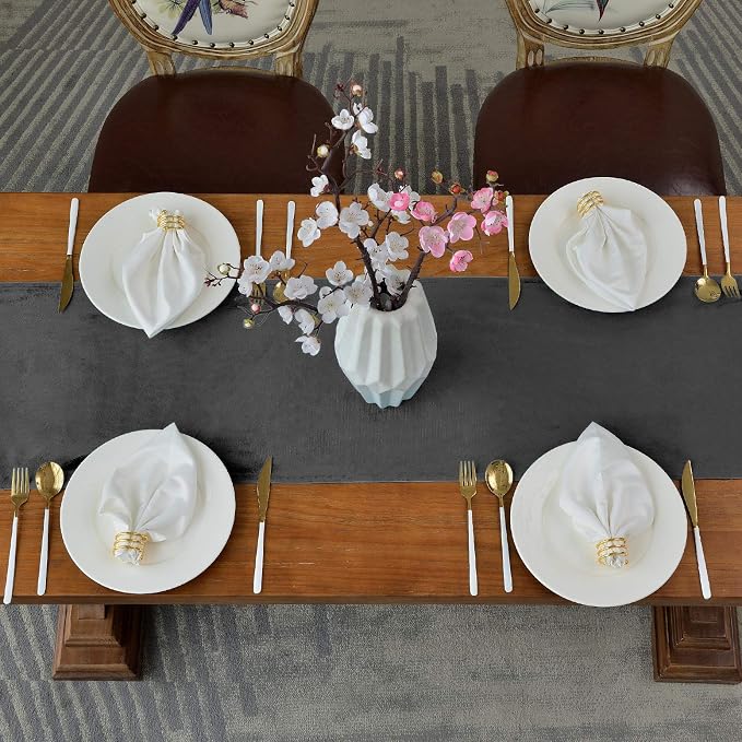 BALCONY & FALCON Velvet Table Runner 14"x118" Dark Gray Luxury Machine Washable - Image 3