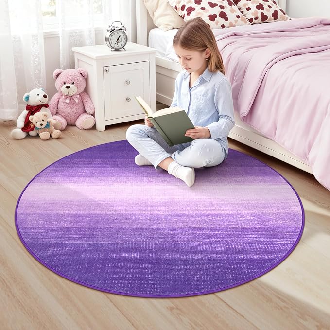 Wonnitar Modern Ombre Round Rugs 4ft, Washable Purple Bedroom Round Area Rug - Image 3