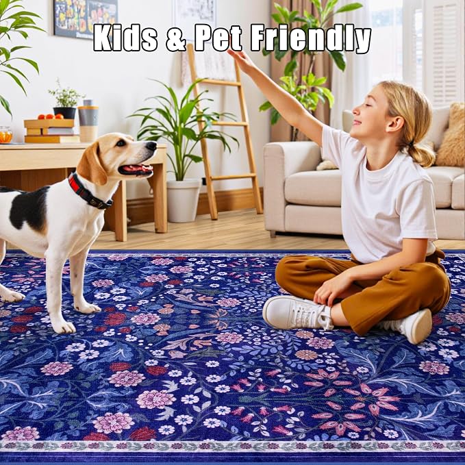 Area Rug Living Room Rugs: Floral 5x7 Washable Rug Vintage Soft Boho Non-Slip - Image 8