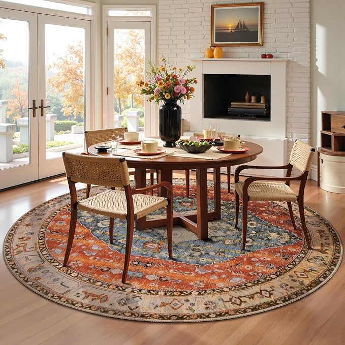 SERISSA Boho Round Area Rug, 5ft Washable Non-Slip Circle Rug, Ultra Soft - Image 2
