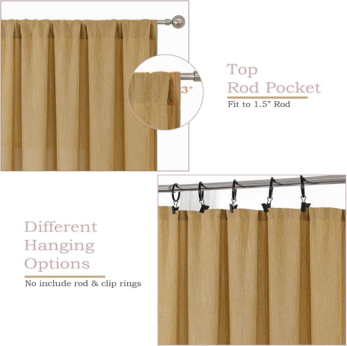 Simplebrand Gold Faux Linen Textured Semi Sheer Curtains 72 Inches Long 2 - Image 3