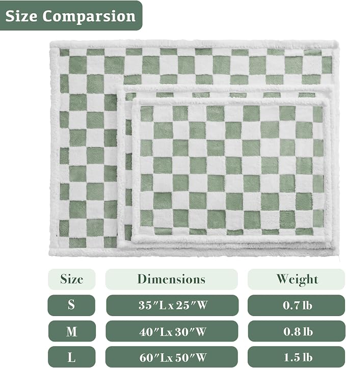 Checkered Dog Blanket, Sage Green Jacquard Sherpa Blankets - Image 6
