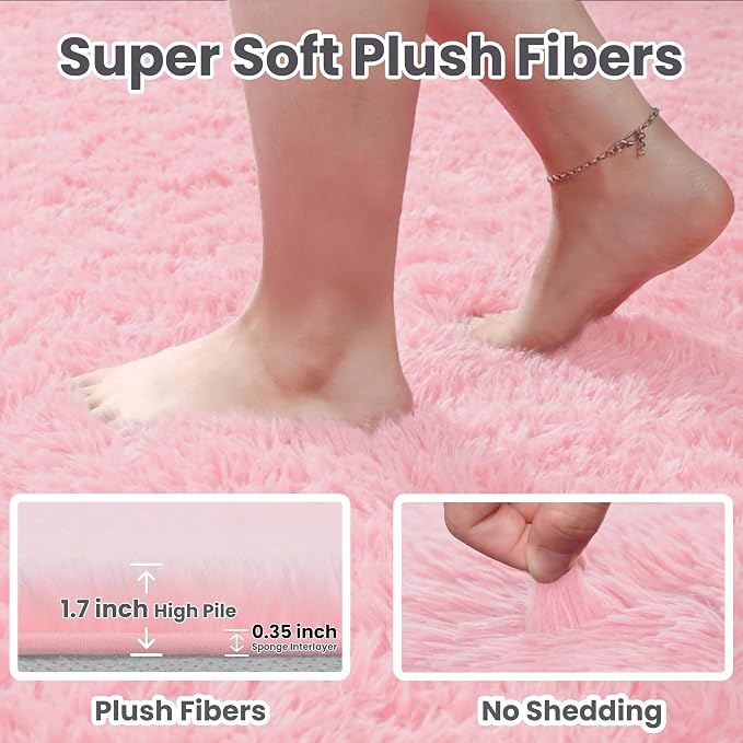 8x10 Area Rug for Living Room: Soft Fluffy Shag Pink Rugs for Bedroom, Non-Slip - Image 4