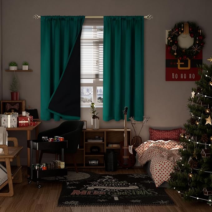 BGment Christmas Green 100% Blackout Curtains - Image 2