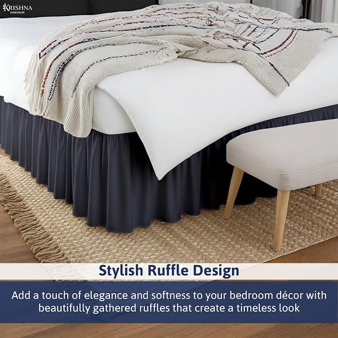 KRISHNA Ruffled Bed Skirt with Split Corners Full, 100% Microfiber Hotel Quality - Image 5
