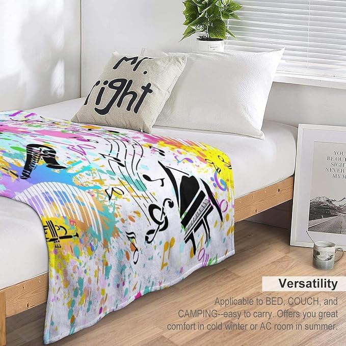 Music Blanket Colorful Graffiti Piano Keys Music Note Modern Abstract Art Print - Image 3