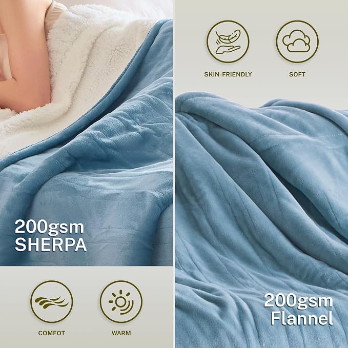 Heat Blanket 62”x84” Twin Size, Soft Flannel & Sherpa Reversible Electric - Image 3