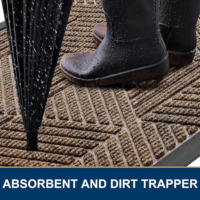 Smiry Front Door Mat Outside Entrance, Heavy Duty Sturdy Natural Rubber Doormat - Image 3