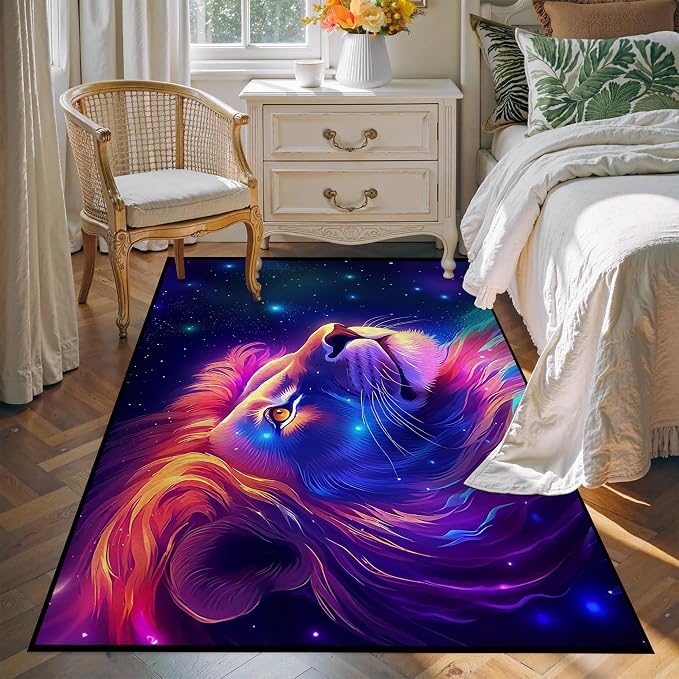 Galaxy Lion Rug Large 3D Fierce Lions Area Rugs by CERYUEE