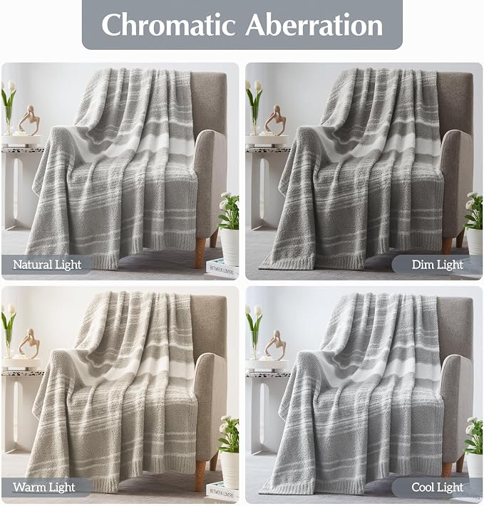 WRENGONGE Light Grey Throw Blanket, 50x70 Soft Cozy Striped Throw Blankets - Image 6