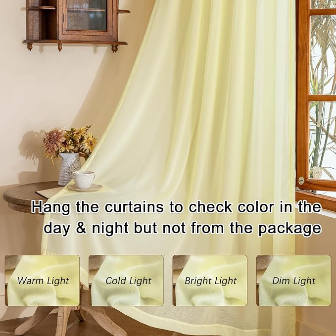 MAIHER Light Yellow Pinch Pleated Sheer Curtains 63 Inch Length Light Filtering - Image 6