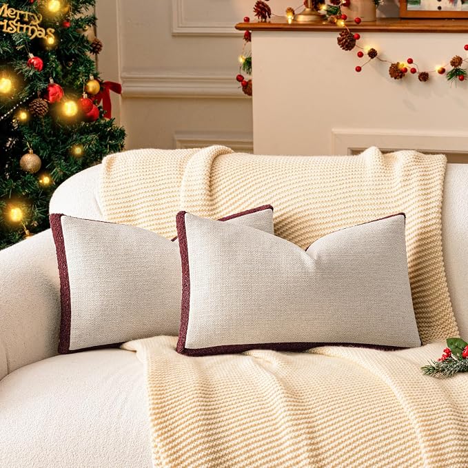 a moment Christmas Red Loop Yarn Linen-Like Pillow Cover Natural Soft by amoment