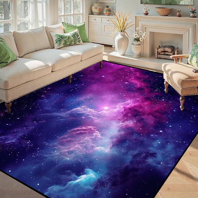 5' X 7' Purple Galaxy Rug Space Rugs Colorful Throw Rug Non-Slip Sun and Cloud - Image 6