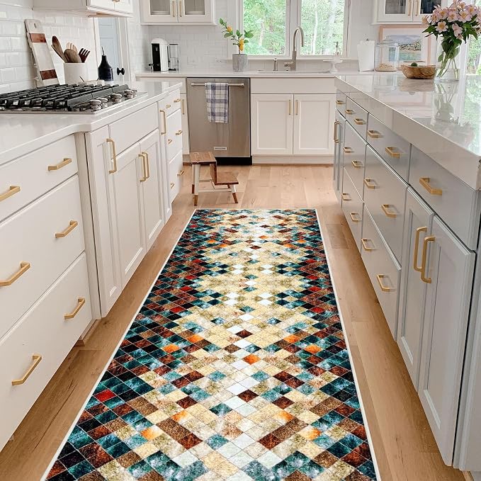 Runner Rug Washable 4x56 FT, Non Slip Rubber Backing Abstract Carpet, Soft Area - Image 3