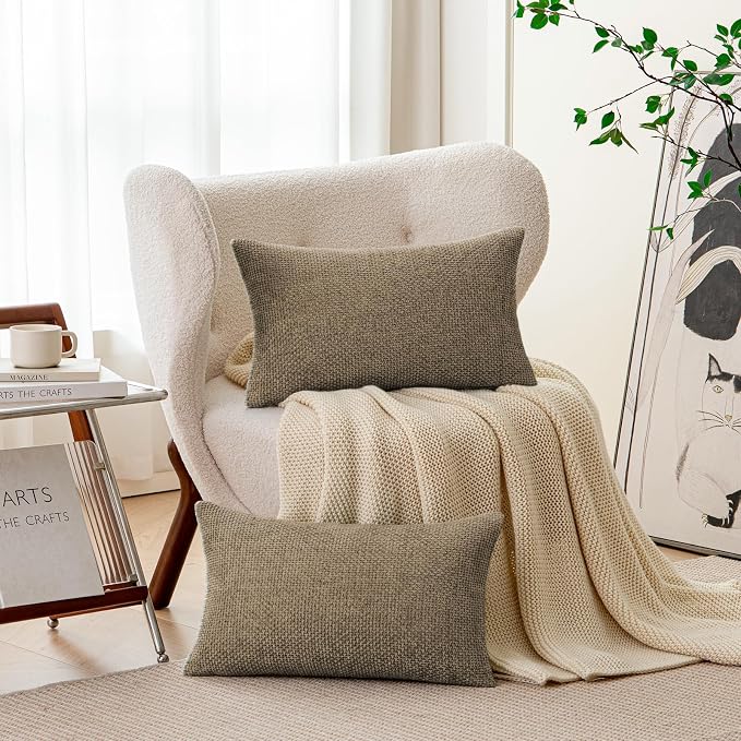 a moment Brown Chenille Throw Pillow Covers 12x20 Inch Pack of 2 Modern - Image 4