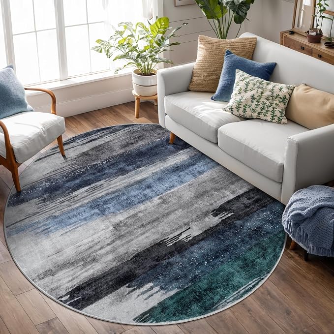 Ciicool 4ft Round Washable Rug, Modern Abstract Circle Rugs, Non-Slip Thin - Image 3