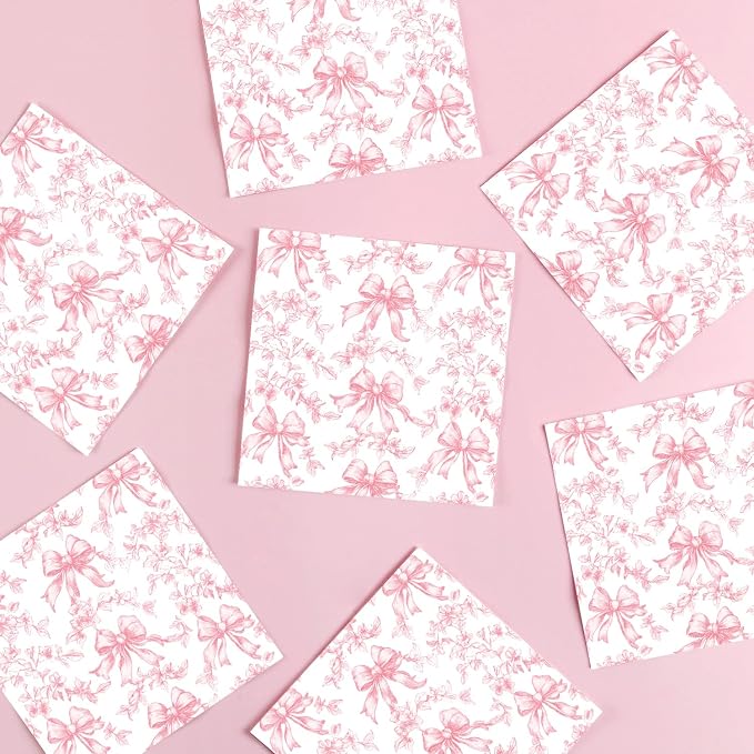 50 Pcs Pink Bow Napkins Coquette Party Supplies Pink Floral Disposable Cocktail - Image 4