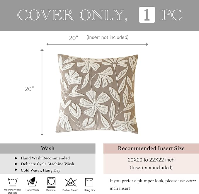 BlissBlush Taupe Velvet Decorative Throw Pillow Cover 20X20, Neutral Brown - Image 5