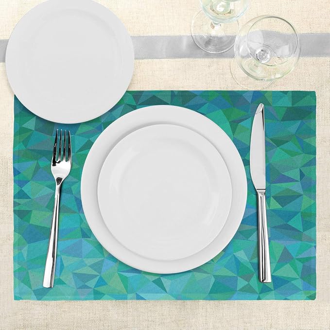 Ambesonne Teal Place Mats Set of 4, Abstract Irregular Triangle Mosaic Design - Image 3