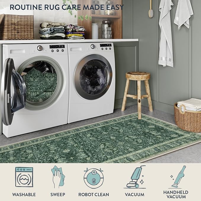 Lahome Vintage 2x6 Green Washable Kitchen Runner Rug, Soft Rug Runners - Image 4