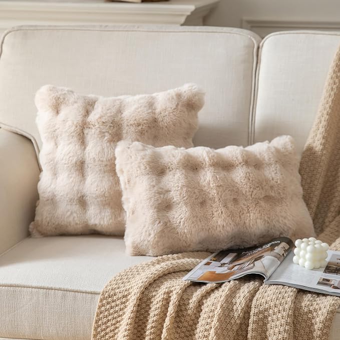 Pack of 2 Thick Plush Throw Pillow Covers Fluffy Wave Faux Fur Decorative - Image 2