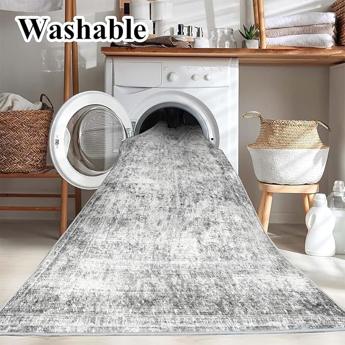 5x7 Washable Area Rug Gray Vintage Traditional Floor Cover Foldable Thin - Image 3