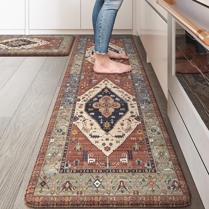 KIMODE Anti Fatigue Kitchen Mats, Boho Vintage Kitchen Rugs Sets of 2, Non Slip by KIMODE