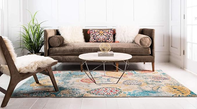 Unique Loom Positano Collection Coastal Modern Turtles Beige Area Rug - Image 2