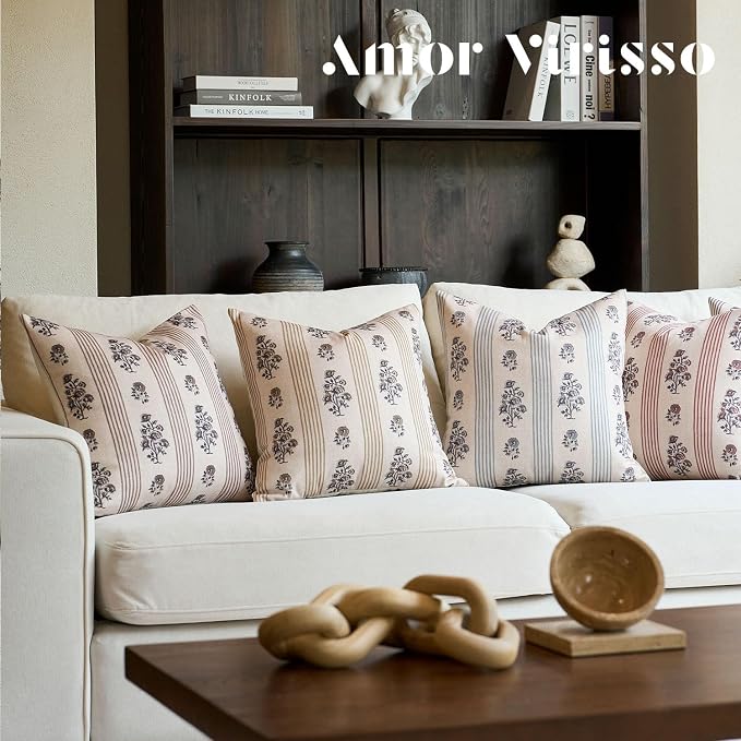 Amor Virisso Floral Throw Pillow Covers 18x18 Set of 2 Block Print Pillow - Image 7