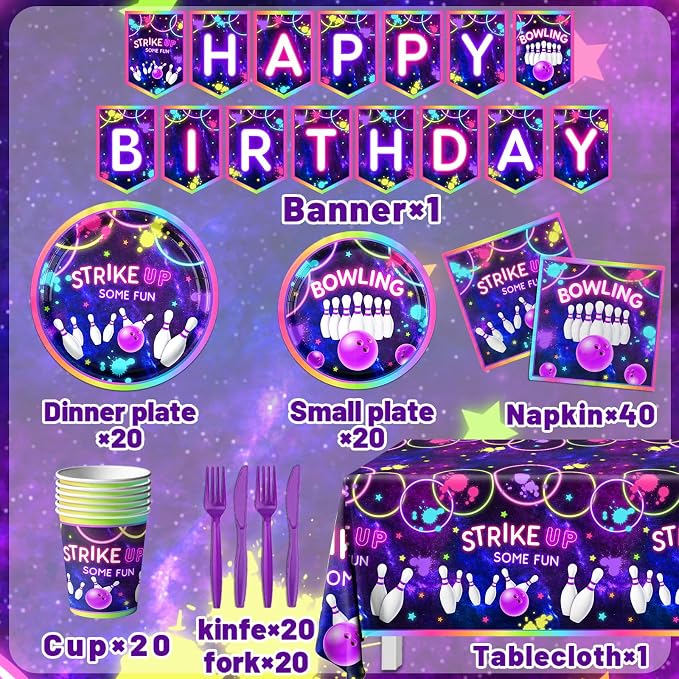 Bowling Birthday Tableware 142Pcs Let's Strike Up Some Fun Bowling Party - Image 3