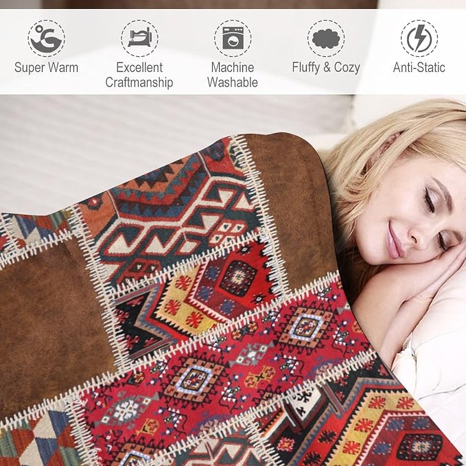 Southwest Aztec Throw Blanket, Native Bohemian Retro Patchwork Traditional - Image 4