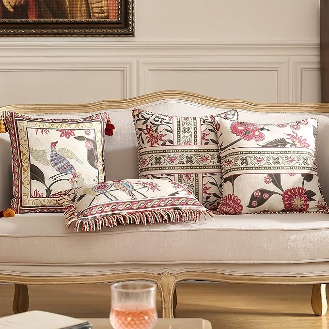 patdrea Designer Throw Pillow Cover 18"x18", Vintage Bird and Floral Pattern - Image 9