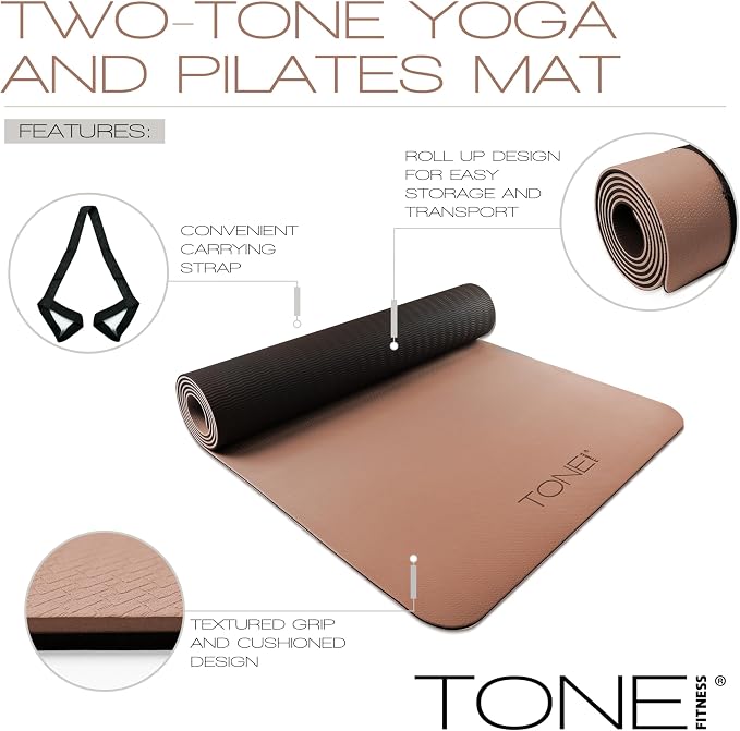 TONE Fitness Yoga Mat 1/4" Thick Non Slip Exercise & Pilates Mat - Image 4