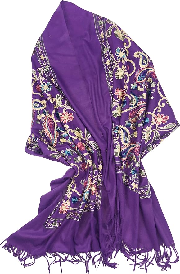 Urban CoCo Women's Embroidered Tassel Long Shawl Oversize Scarf Wraps - Image 2